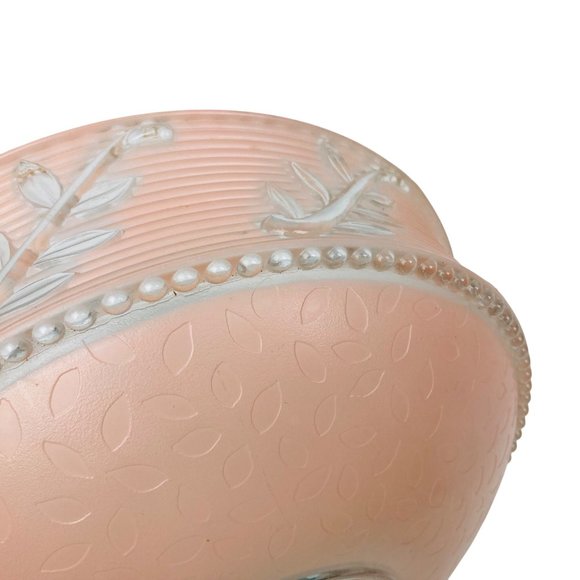 Antique Pink Frosted Glass Ceiling Light Shade Art Deco Leaf & Hobnail Design - Picture 3 of 8